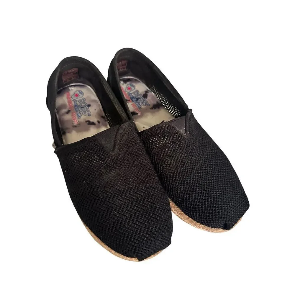 BOBS Women’s‎ Size 8 Black Woven Memory Foam From Sketchers Slip Bohemian EUC